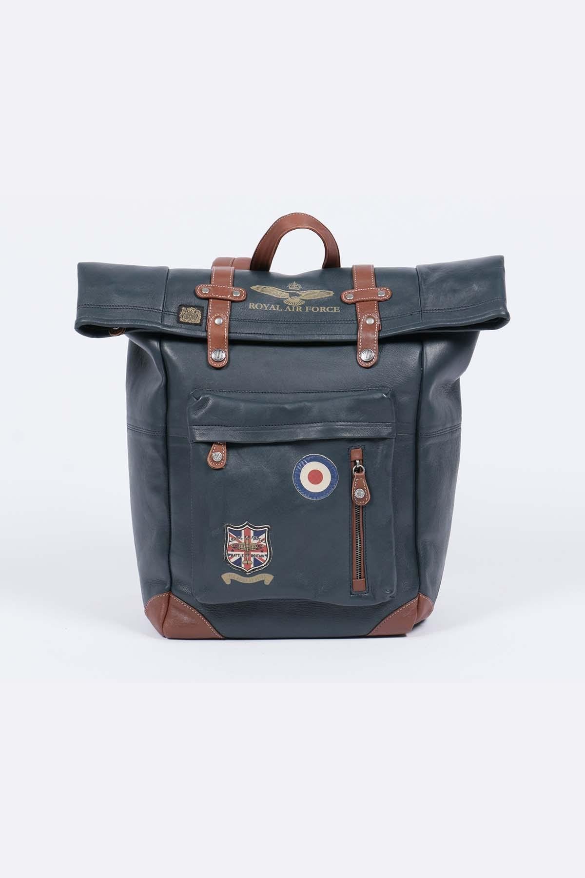 Navy leather backpack - Image n°1