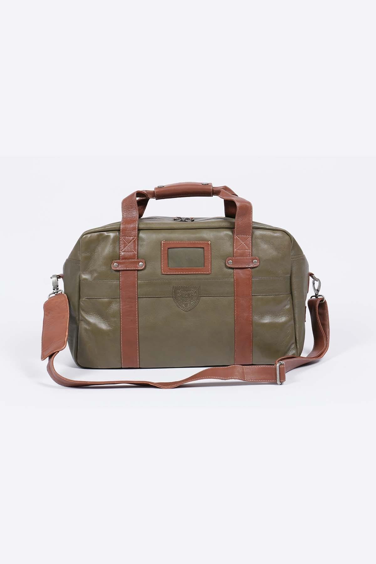 Dark khaki sheepskin leather travel bag - Image n°3