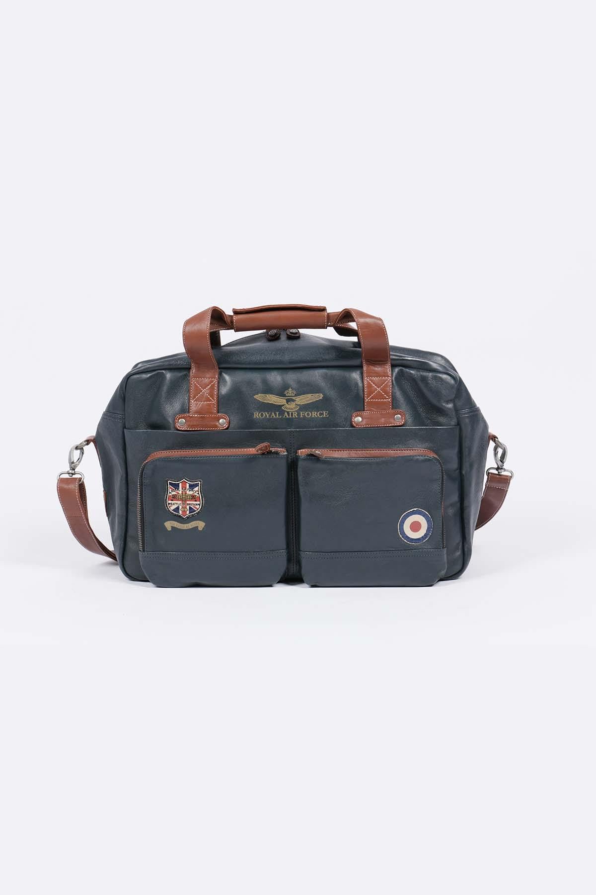 Navy blue sheepskin leather travel bag - Image n°1