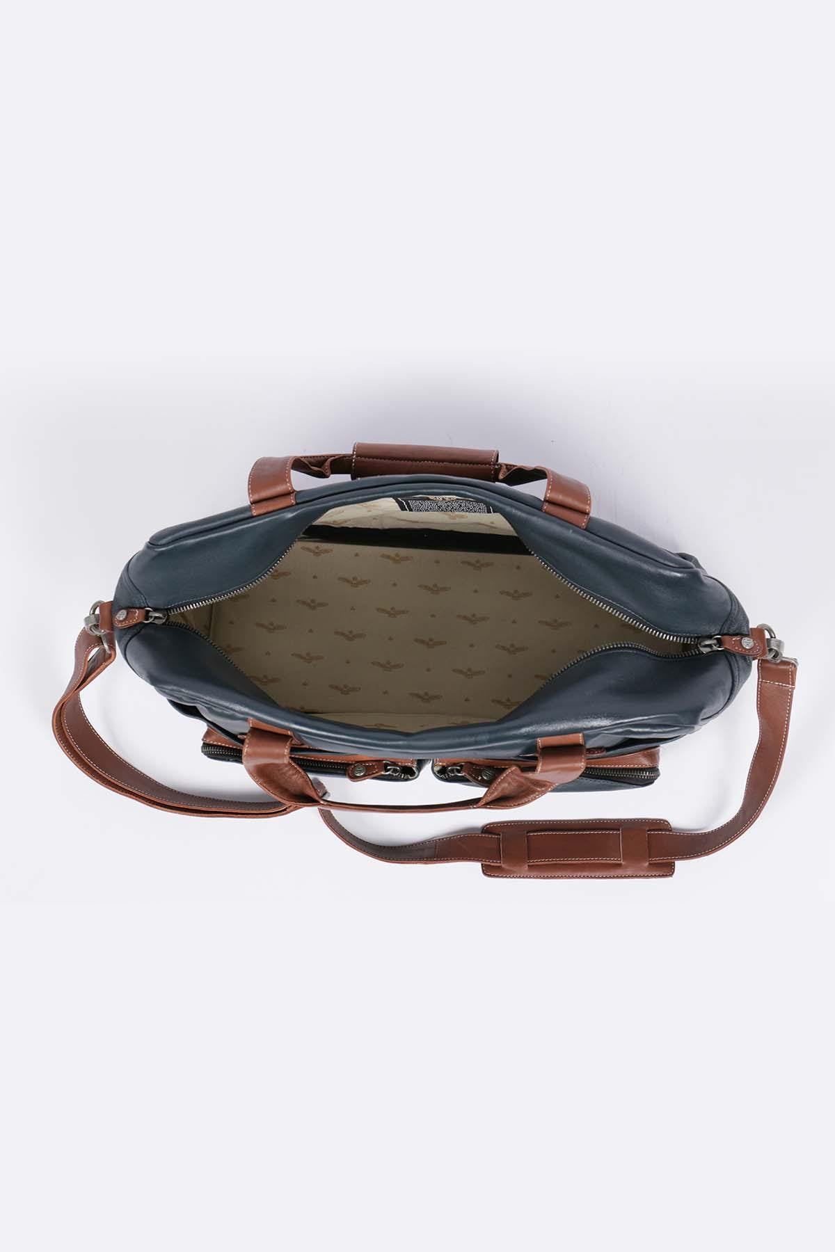 Navy blue sheepskin leather travel bag - Image n°4