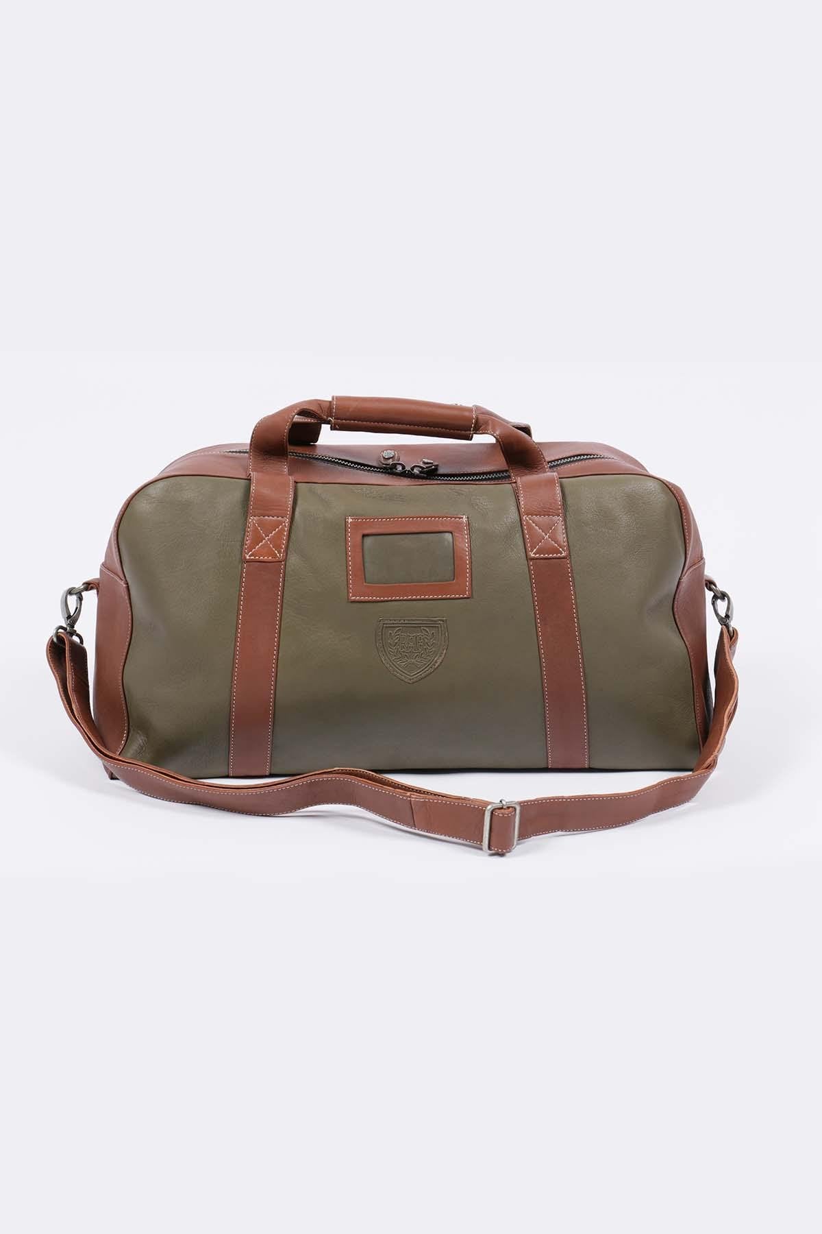 48h travel bag in dark khaki leather - Image n°3