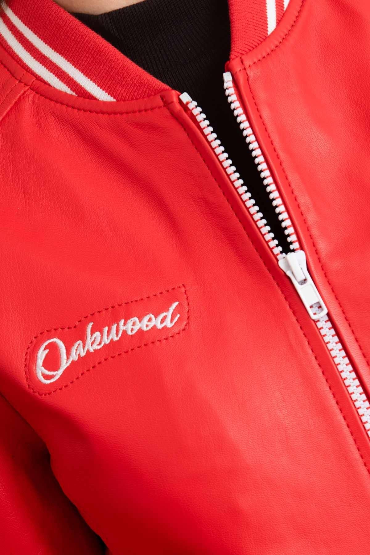 Women's red leather USA varsity jacket - Image n°7