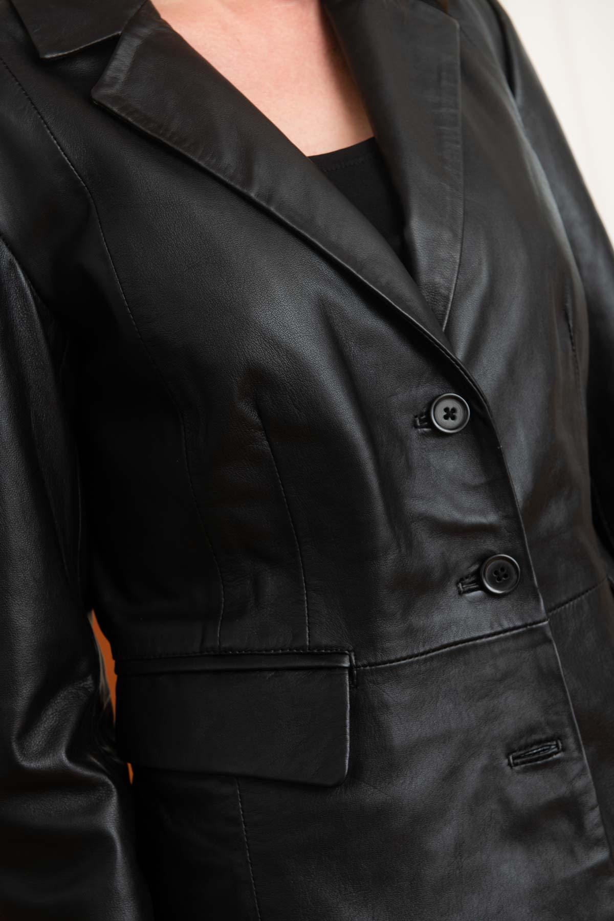 Women's black leather blazer - Image n°7