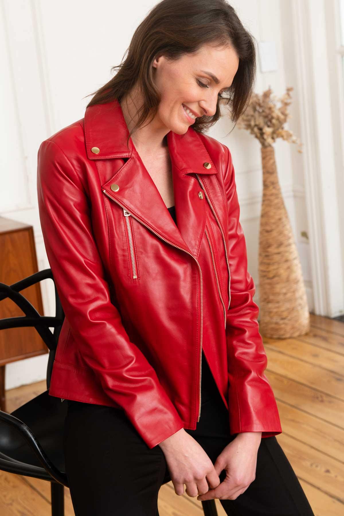 Women's red leather perfecto - Image n°3