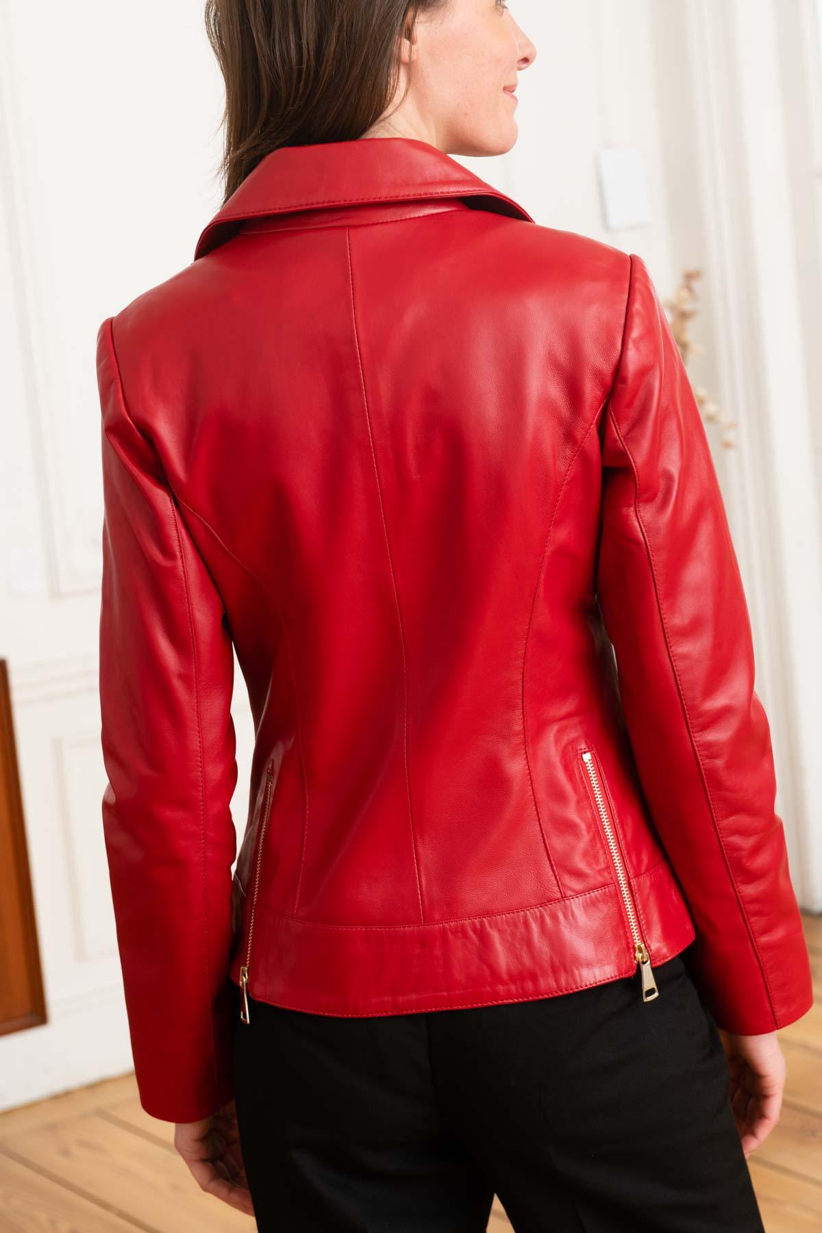 Women's red leather perfecto - Image n°6