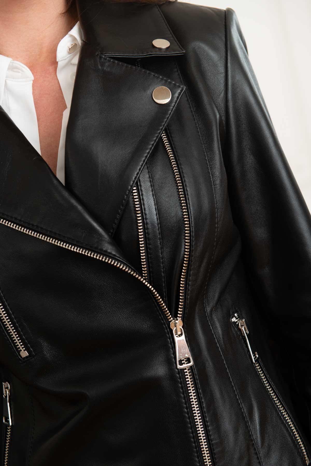 Women's black leather perfecto - Image n°8