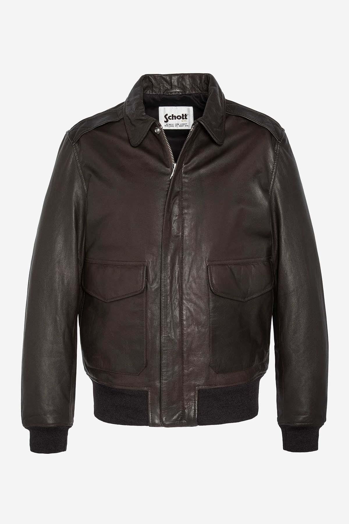 A2 pilot jacket in brown goatskin leather - Image n°1