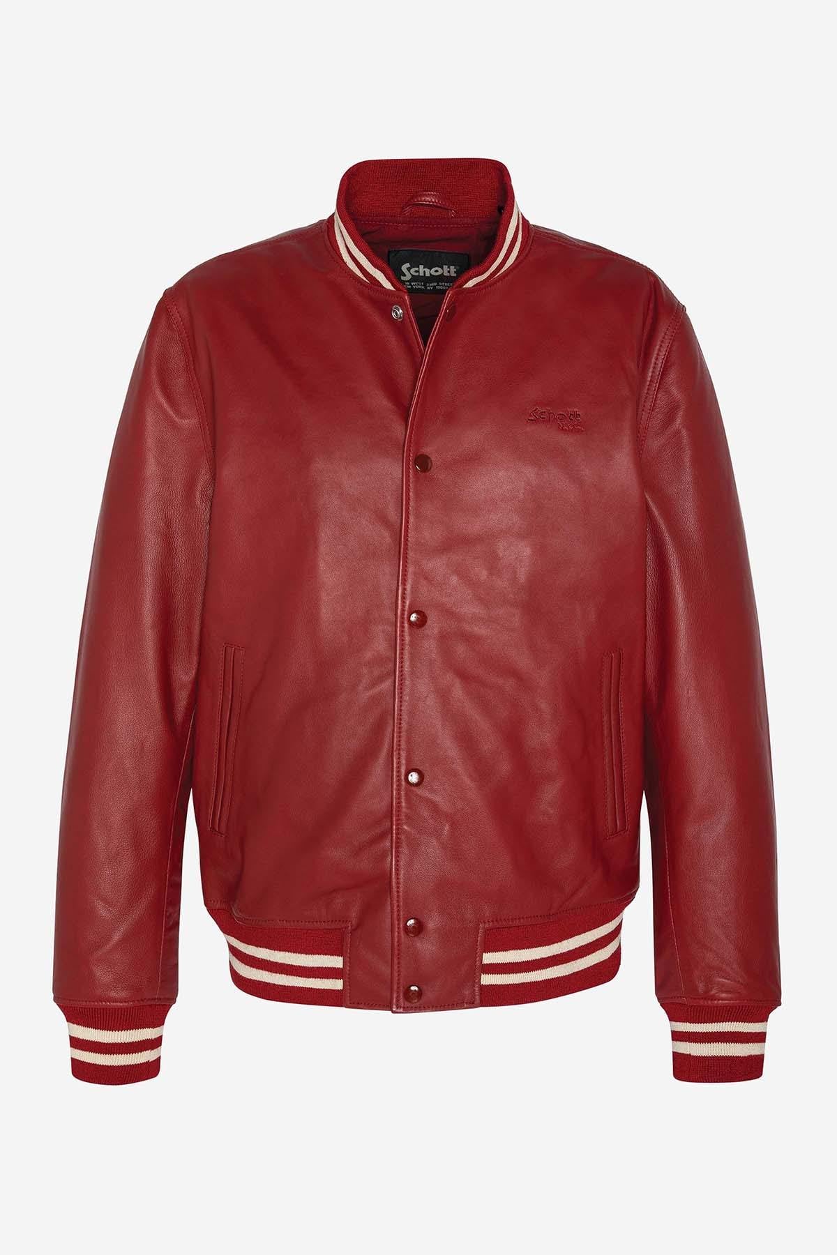 Full red varsity leather jacket - Image n°5