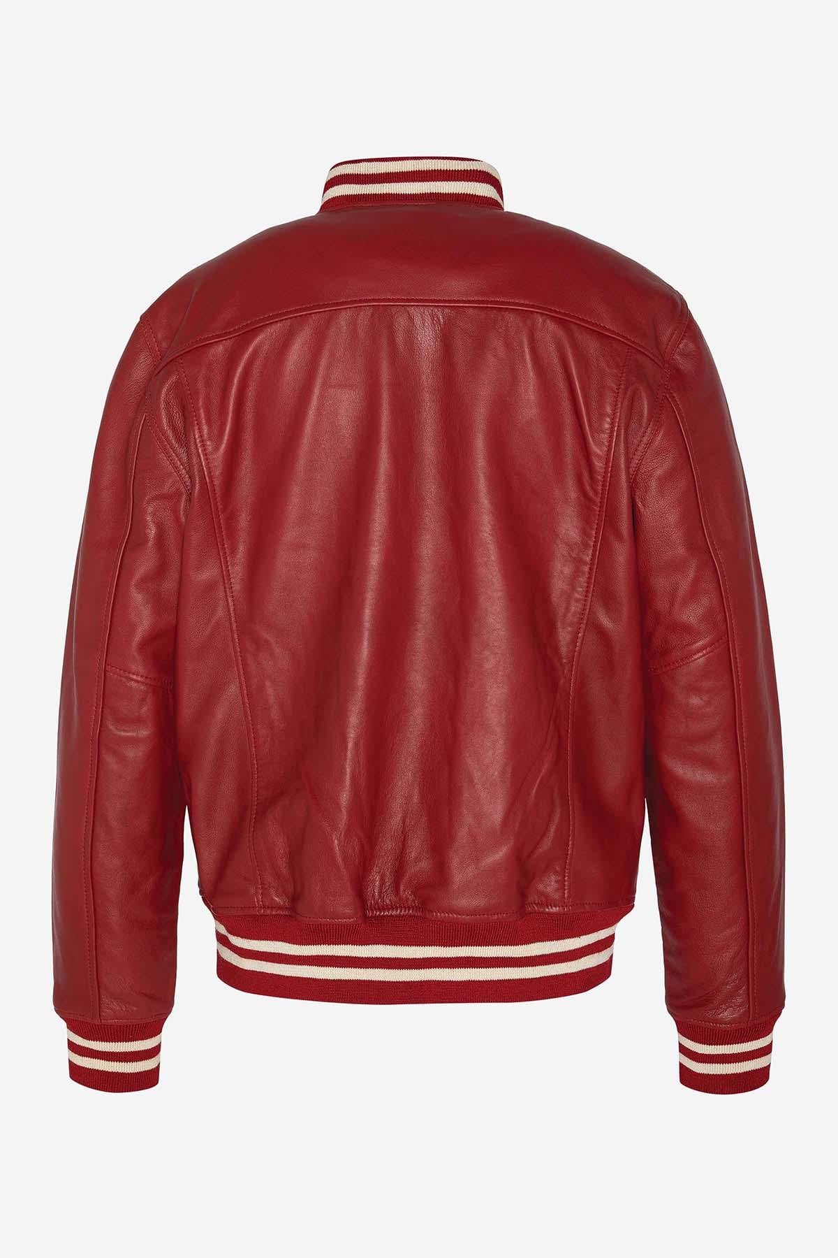 Full red varsity leather jacket - Image n°6