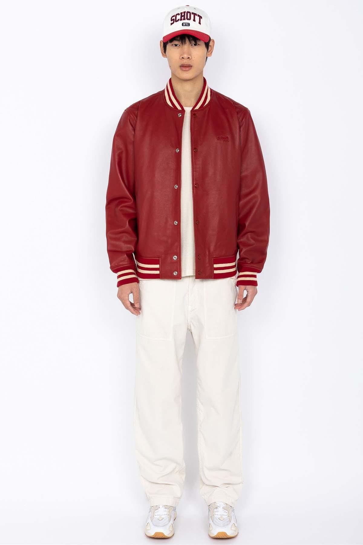 Full red varsity leather jacket - Image n°2