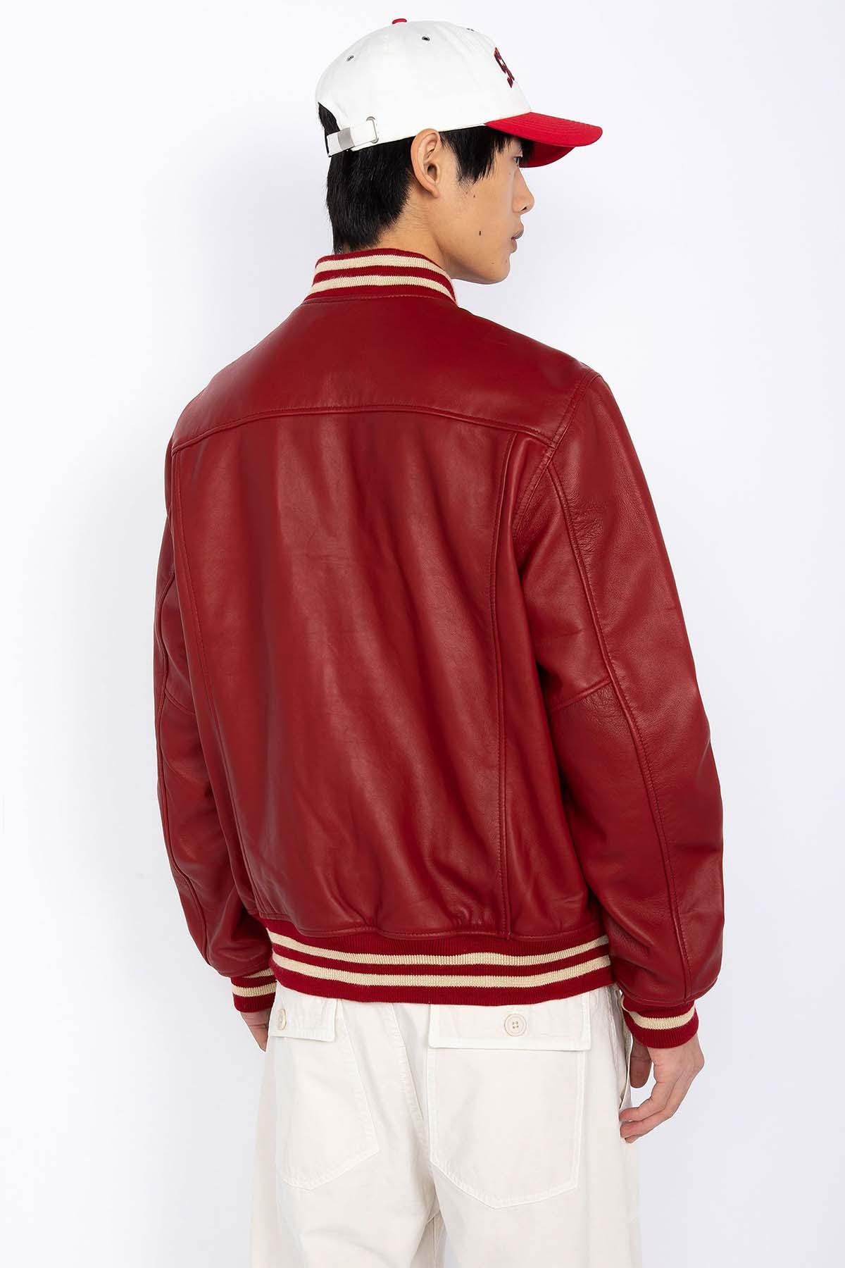 Full red varsity leather jacket - Image n°3