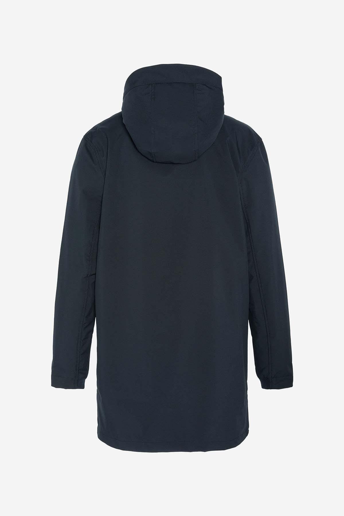 Long navy blue hooded coat - Image n°3