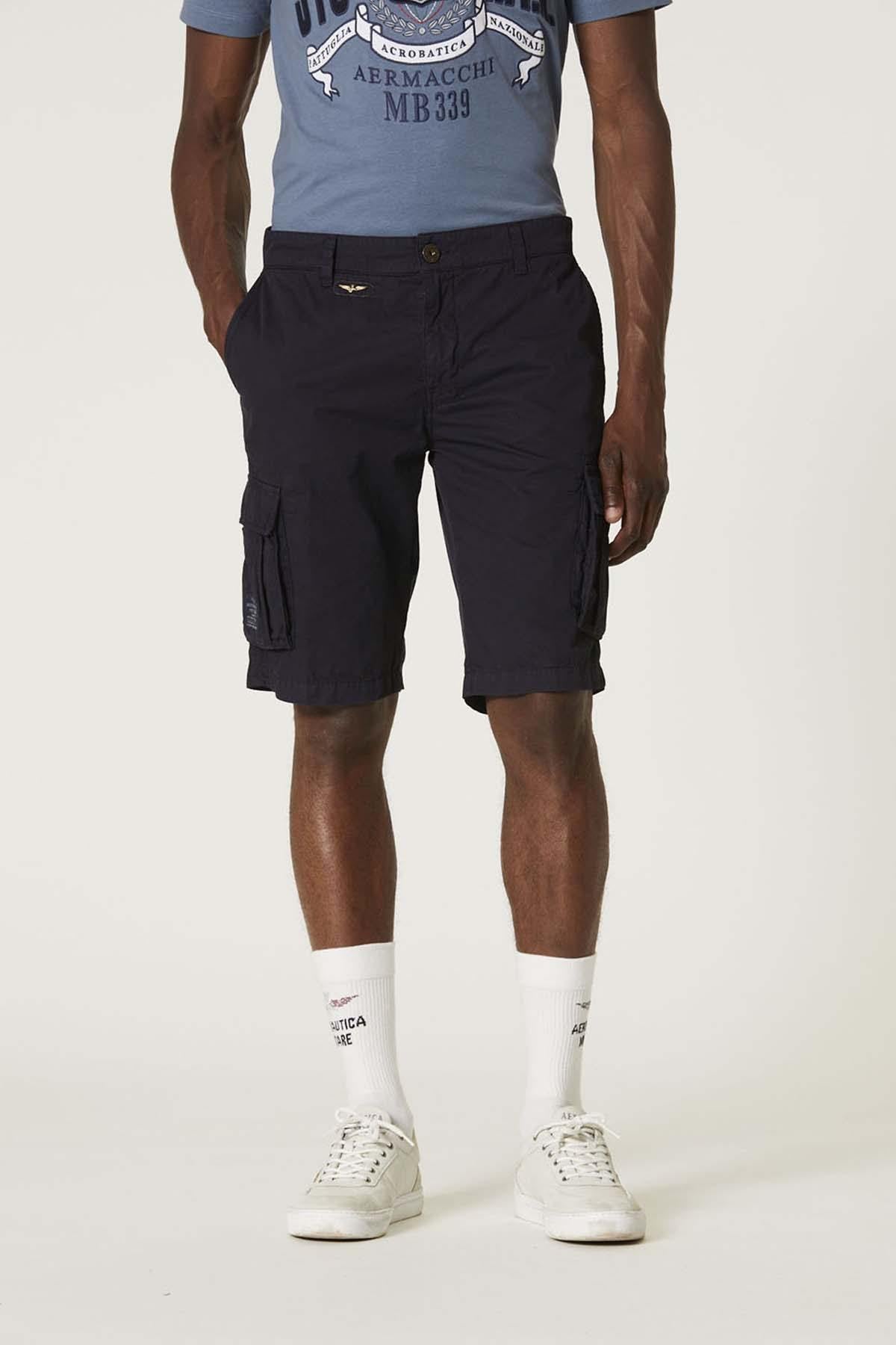 Navy blue military Bermuda shorts - Image n°1