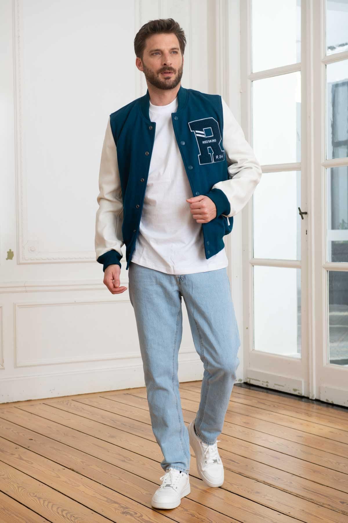 Teddy Varsity in embroidered blue/white leather - Image n°2