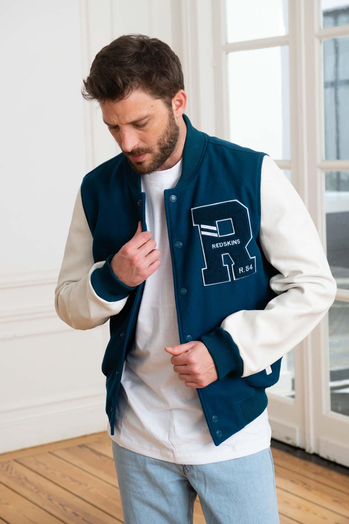 Teddy Varsity in embroidered blue/white leather - Image n°1