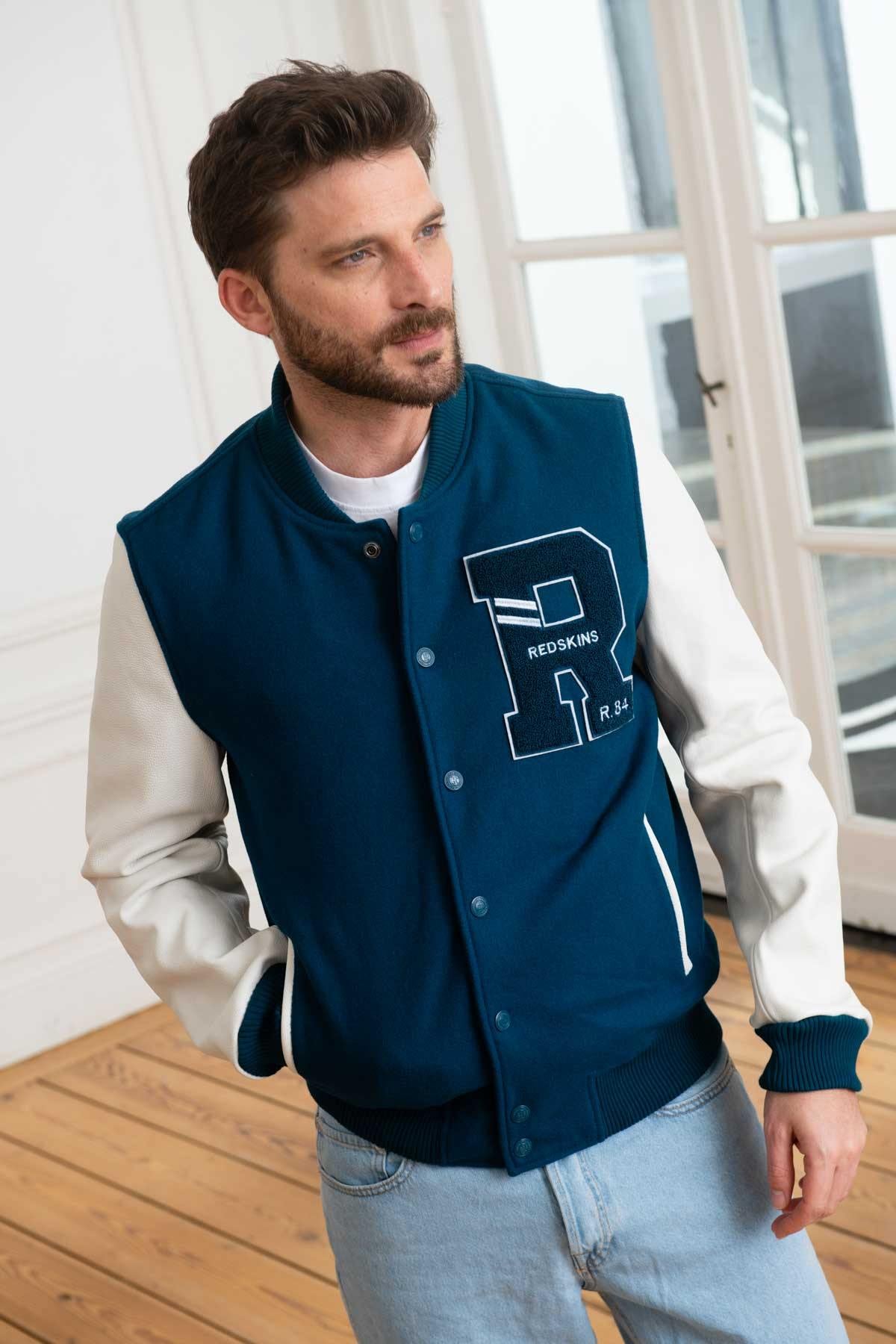 Teddy Varsity in embroidered blue/white leather - Image n°4