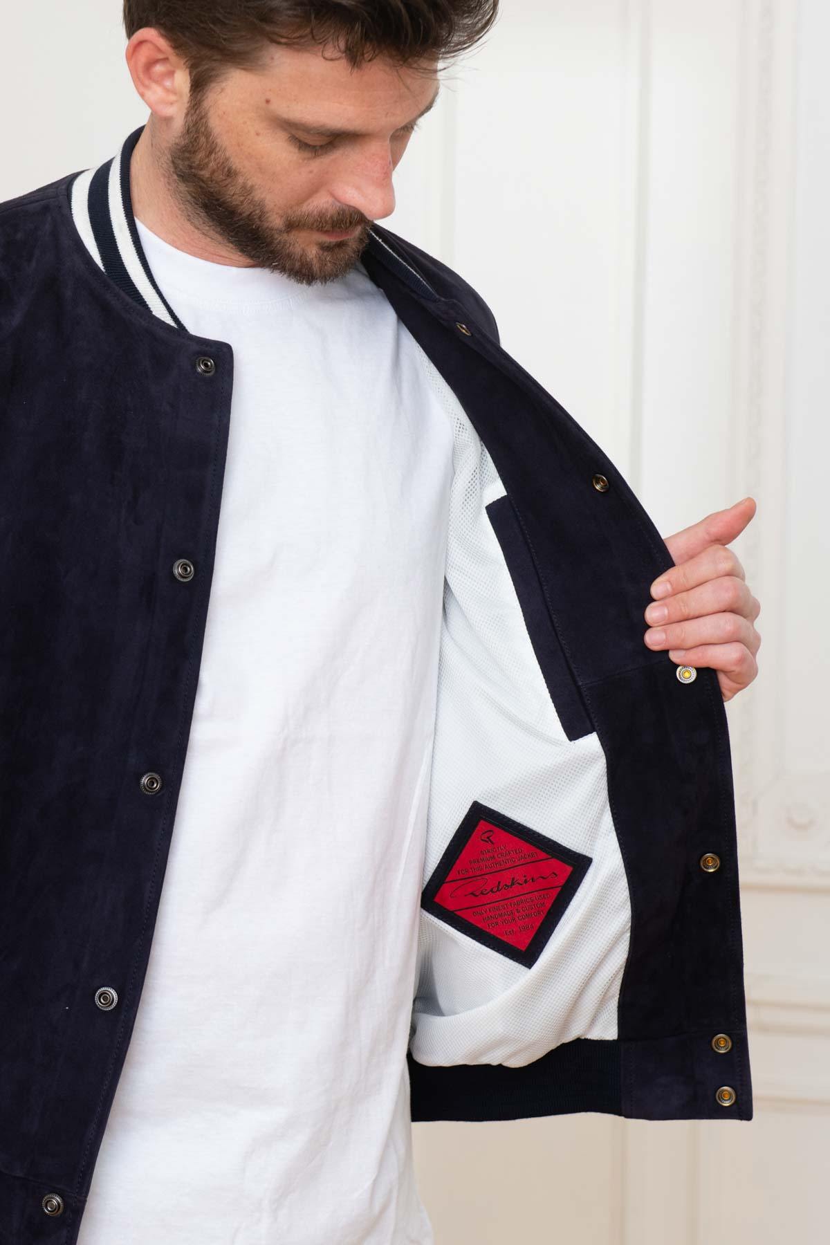 Embroidered Navy/White Leather Varsity Teddy - Image n°4