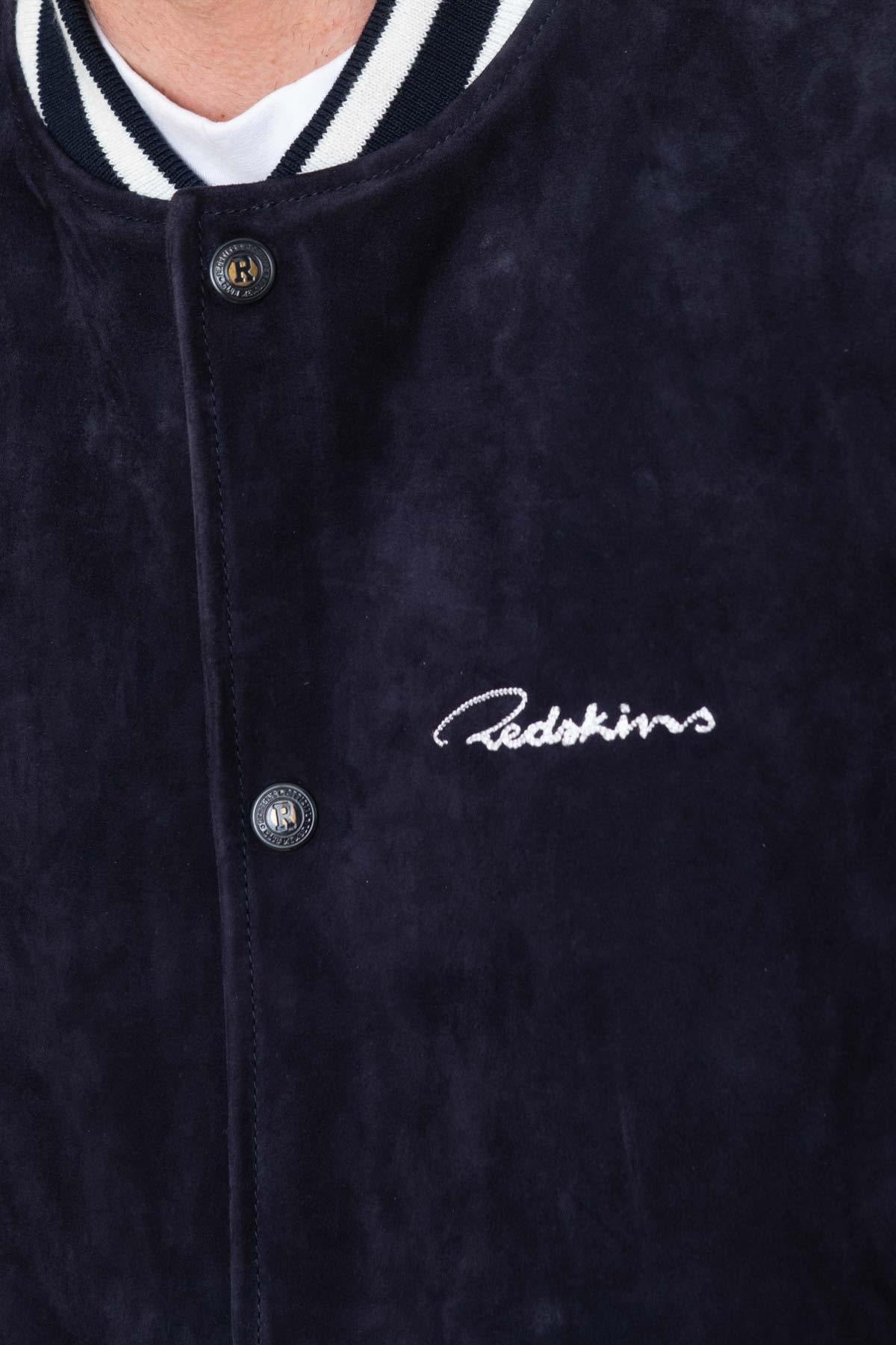 Embroidered Navy/White Leather Varsity Teddy - Image n°6