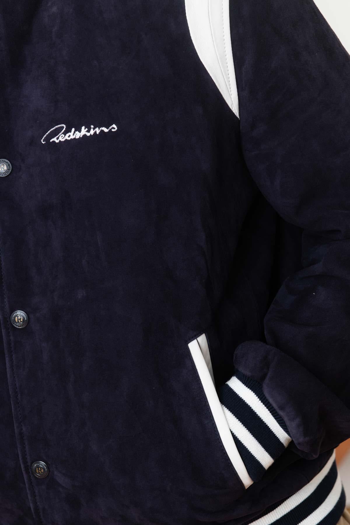 Embroidered Navy/White Leather Varsity Teddy - Image n°7