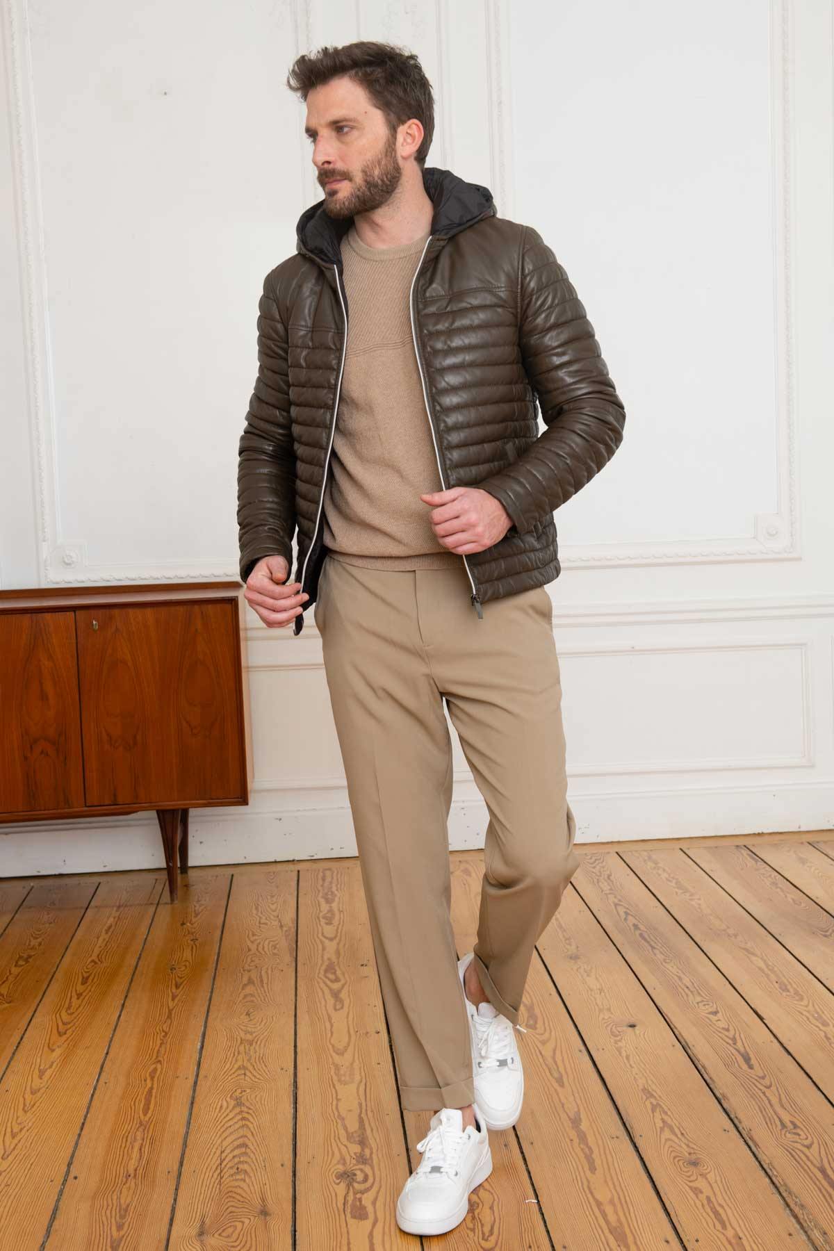 Brown quilted leather jacket - Image n°2