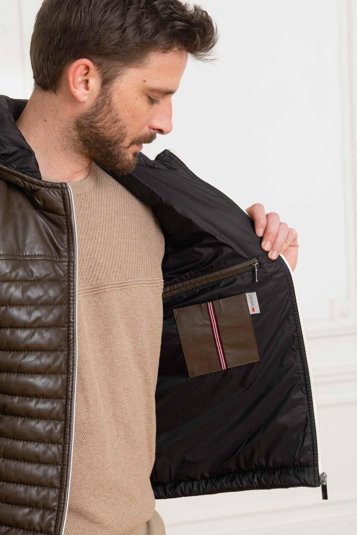 Brown quilted leather jacket - Image n°4