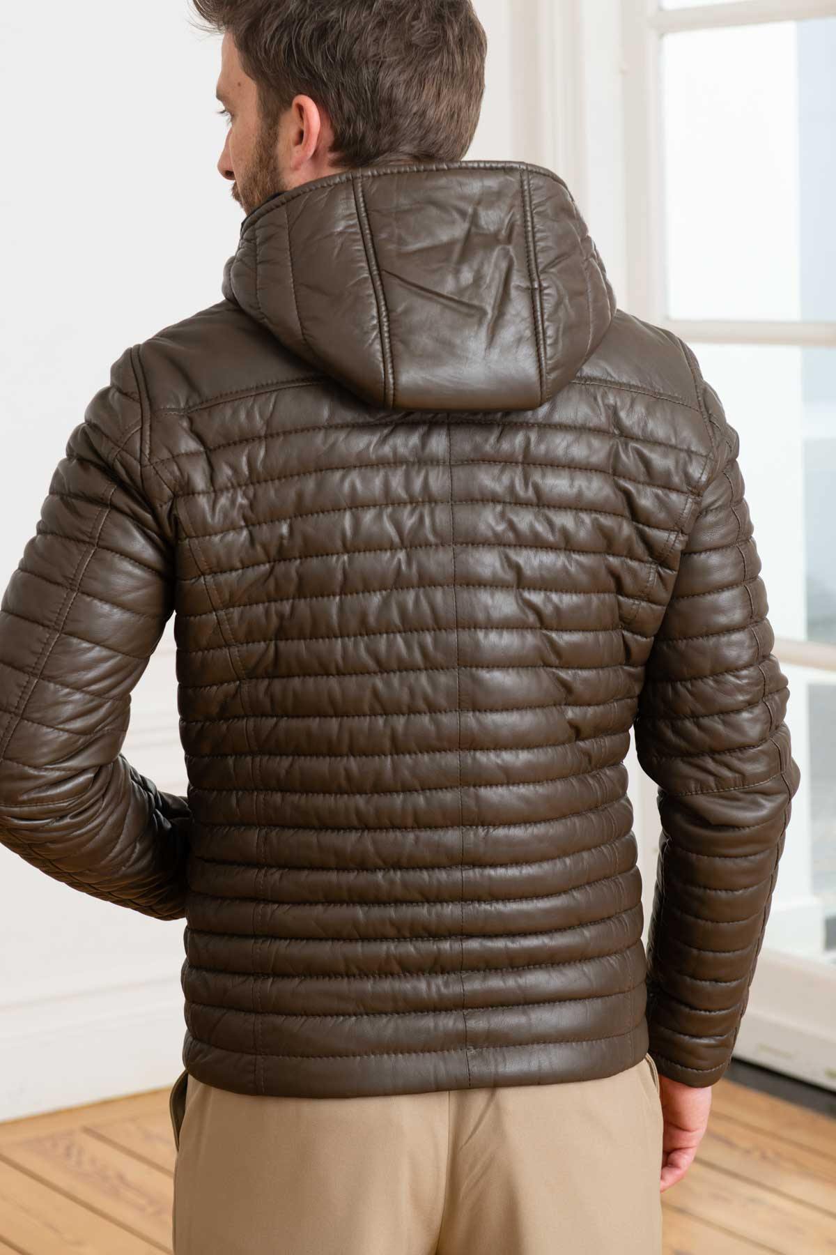 Brown quilted leather jacket - Image n°5