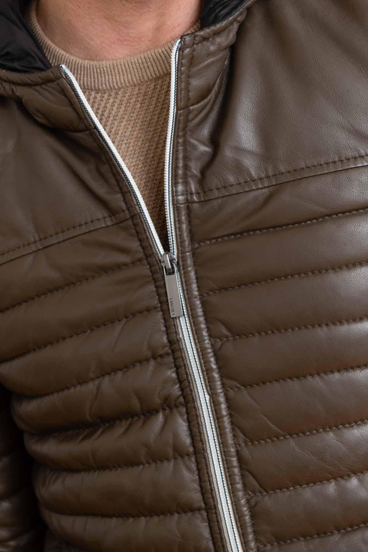 Brown quilted leather jacket - Image n°6