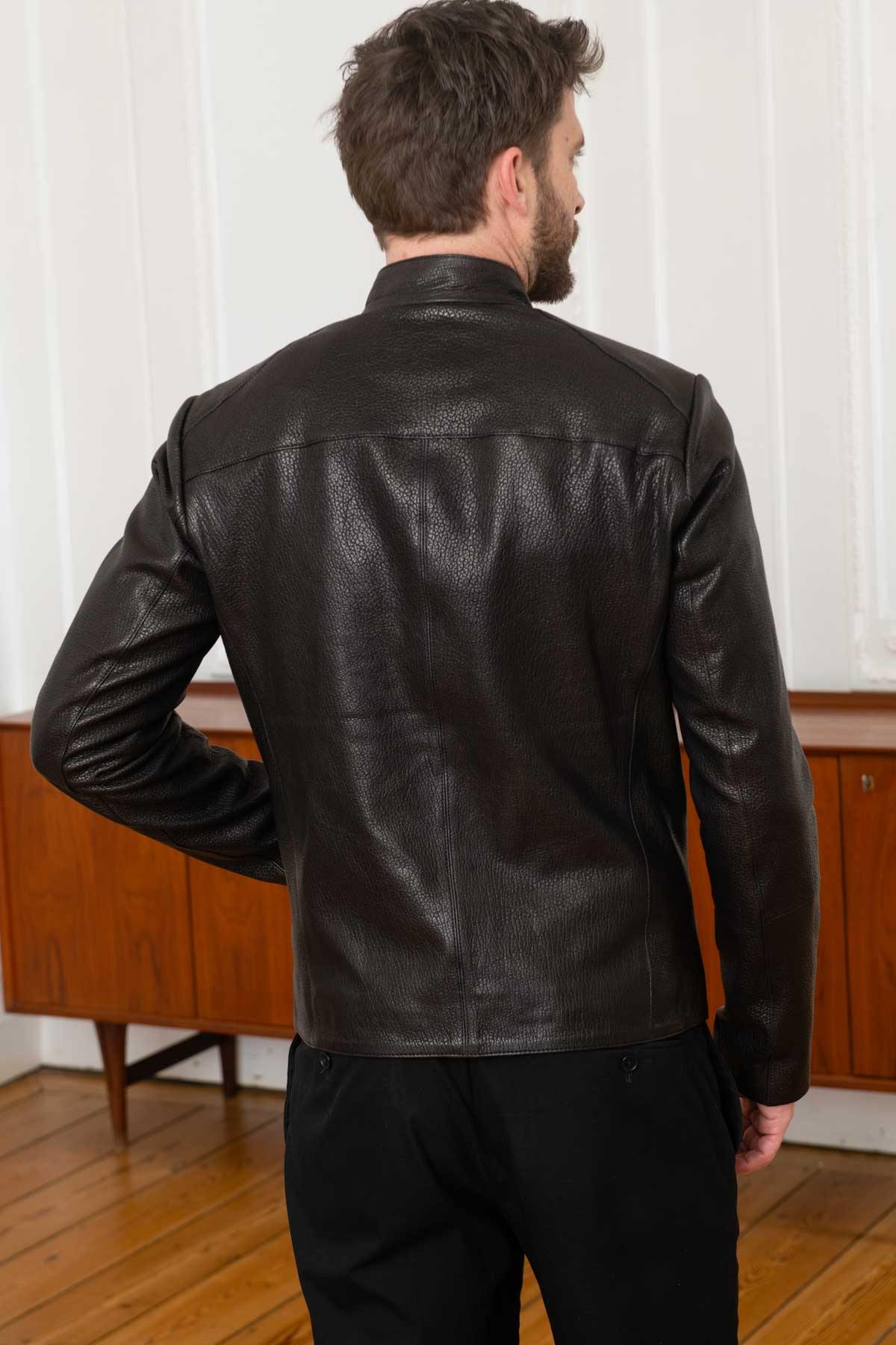 Black grained leather jacket - Image n°5