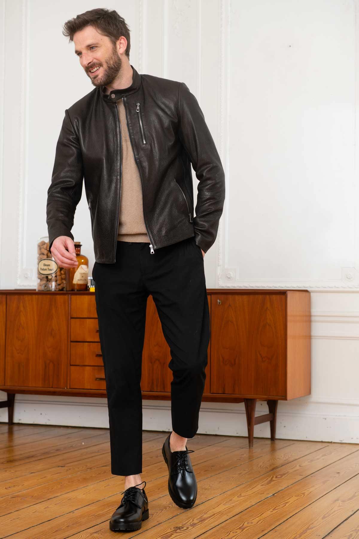 Black grained leather jacket - Image n°2