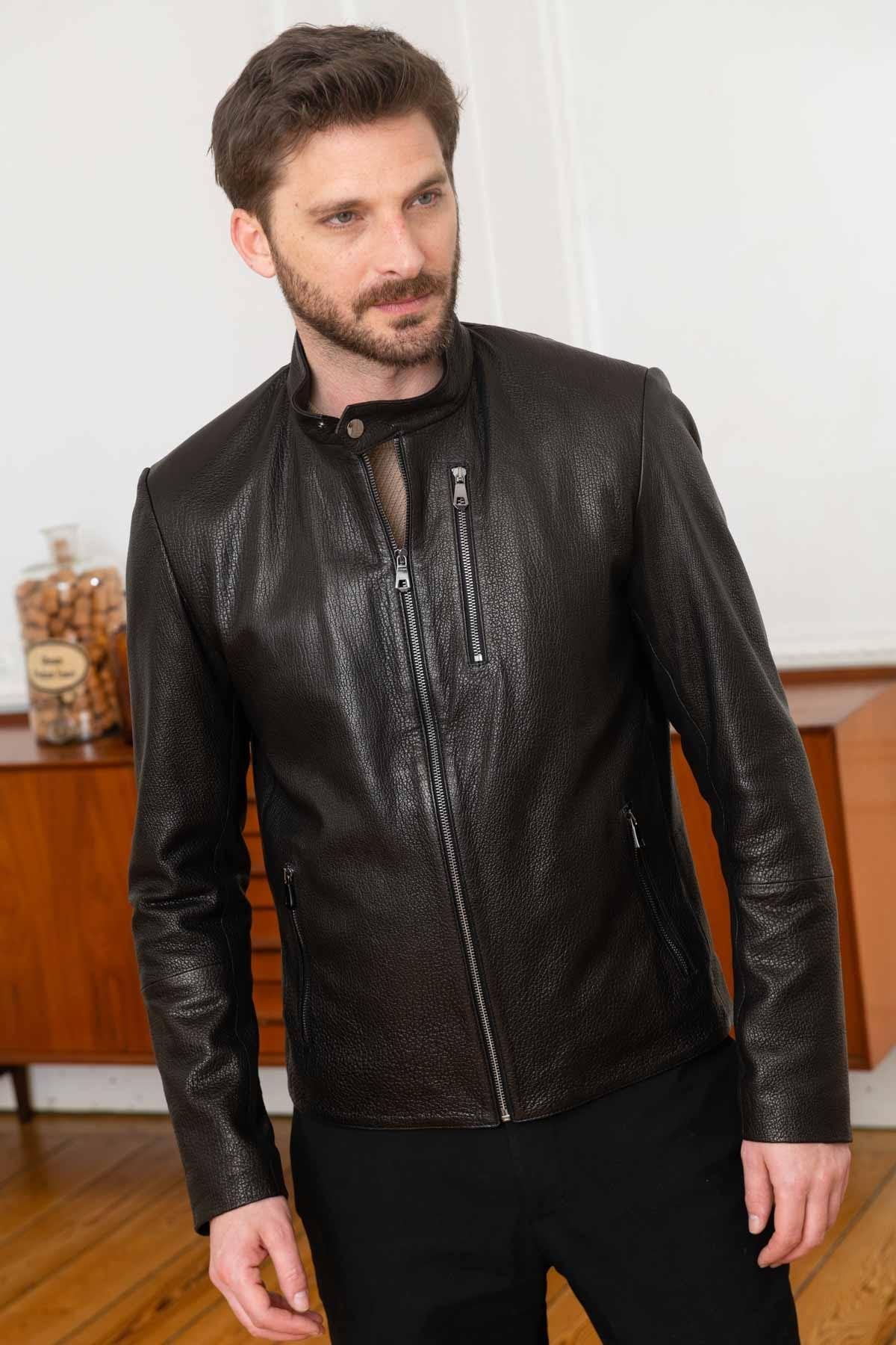 Black grained leather jacket - Image n°3