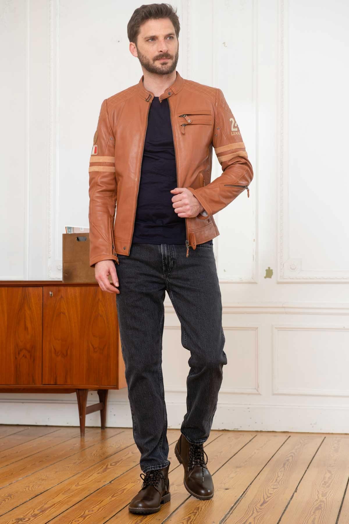 24h Le Mans cognac leather jacket - Image n°3