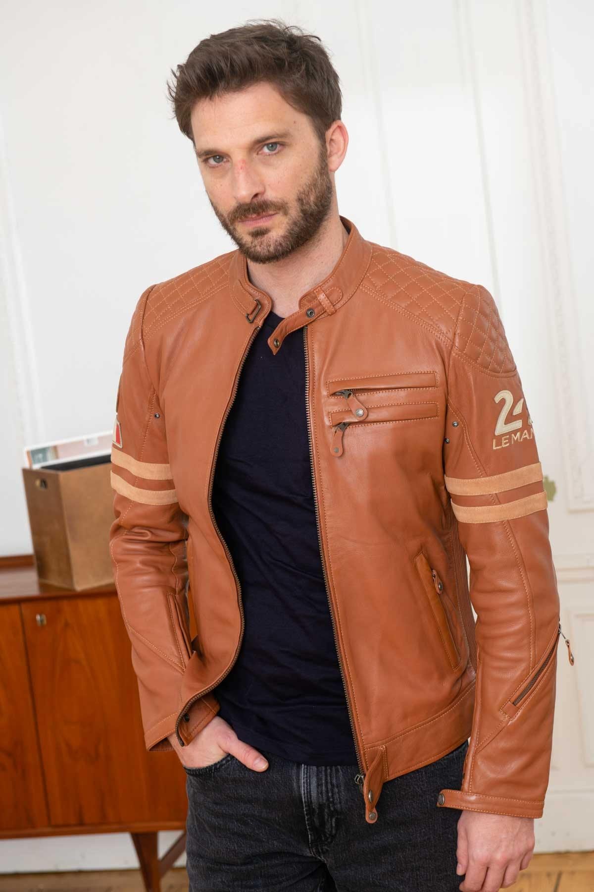 24h Le Mans cognac leather jacket - Image n°1