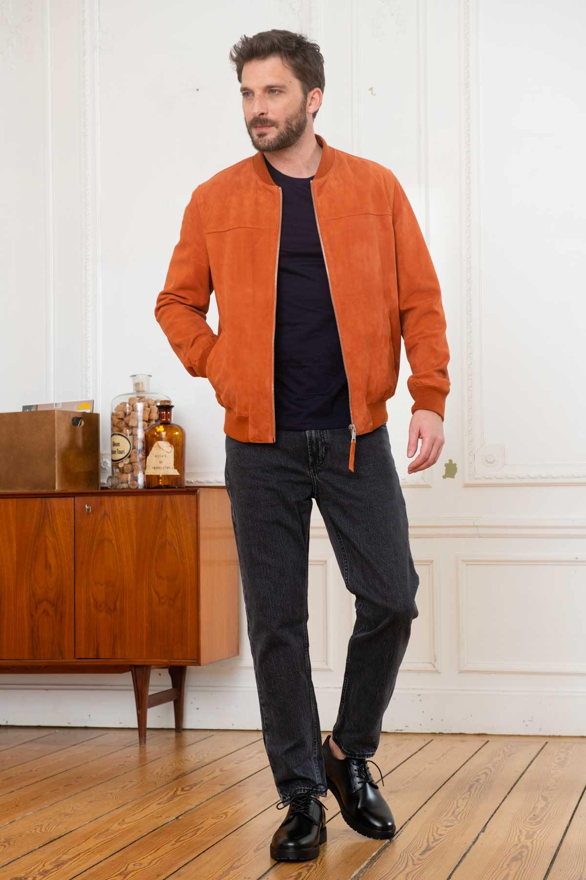 Orange teddy-style leather jacket - Image n°2