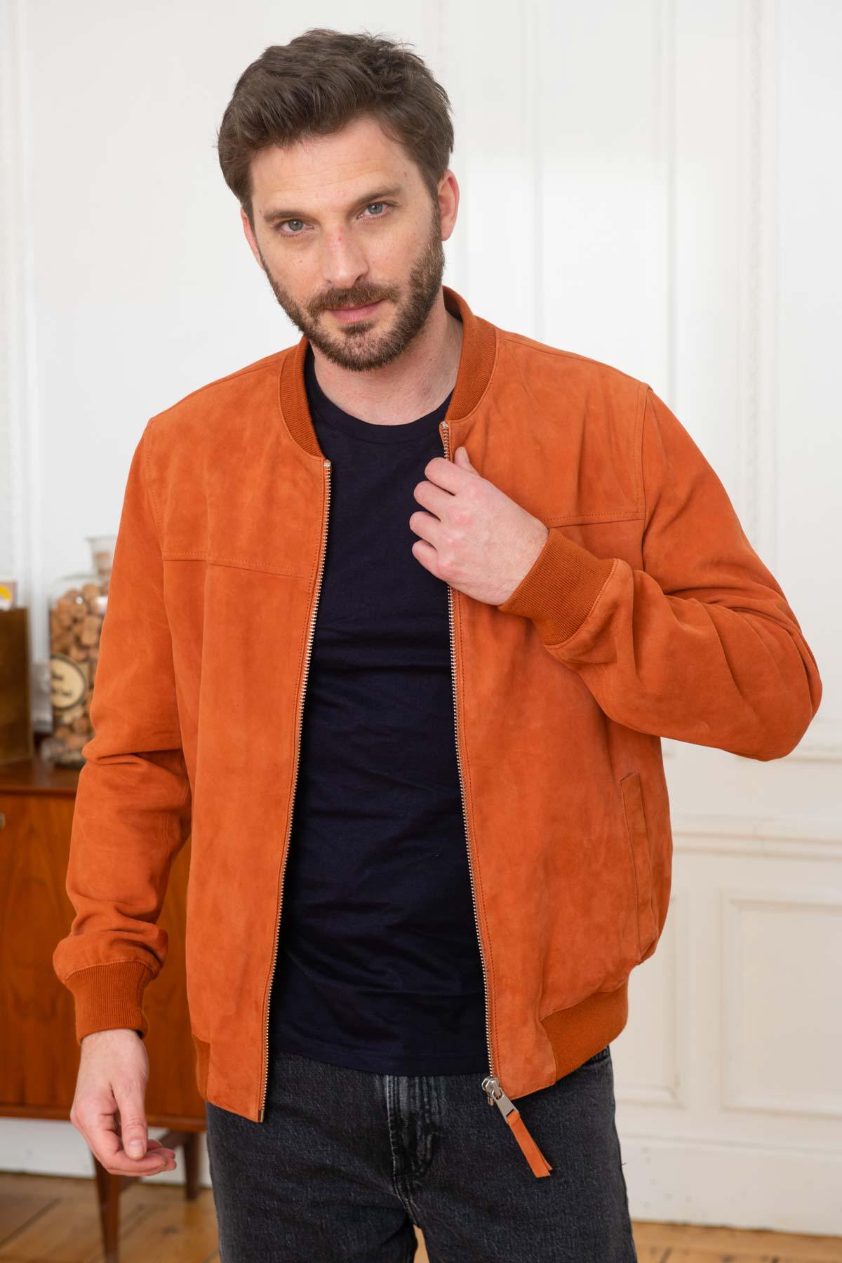 Orange teddy-style leather jacket - Image n°1