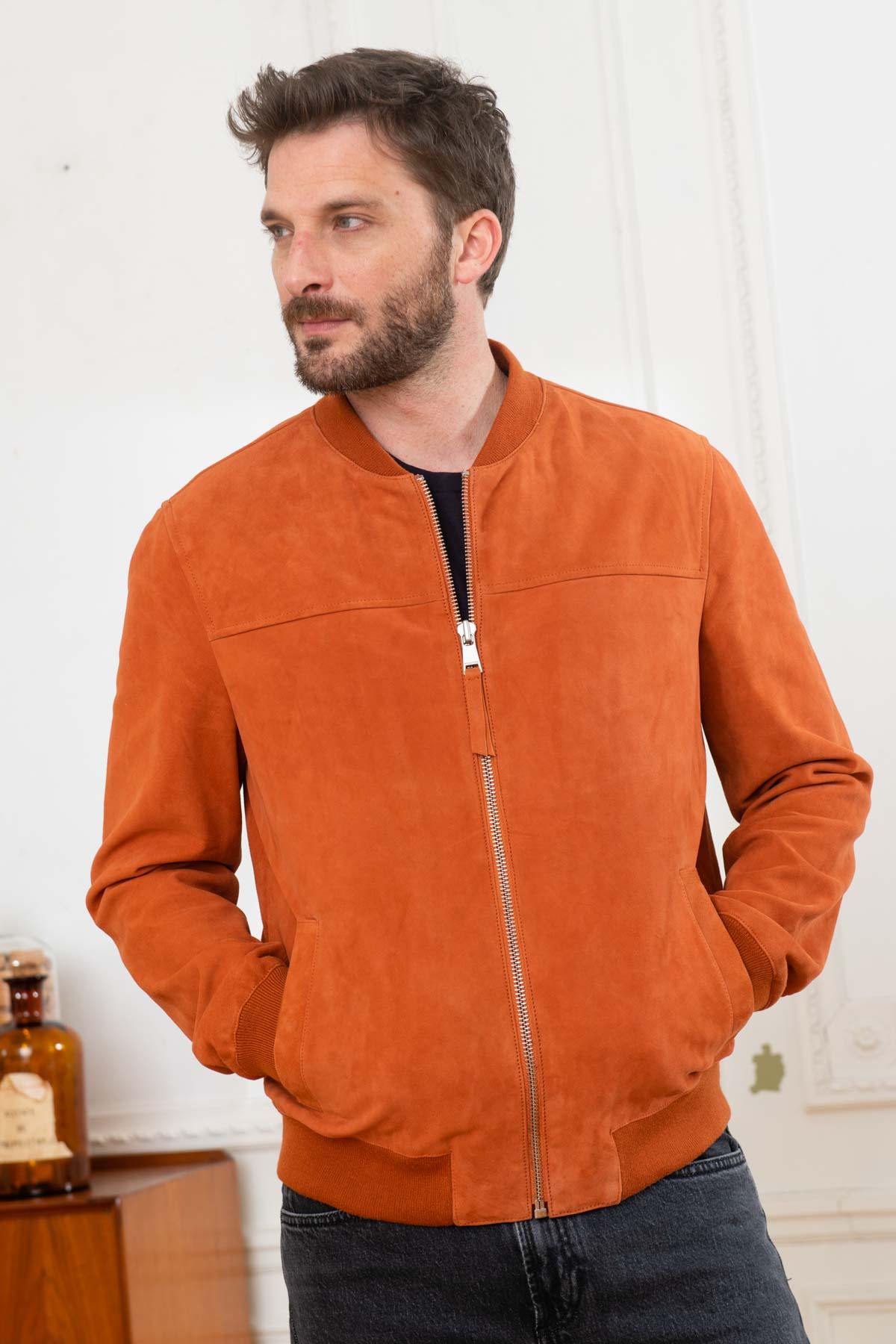 Orange teddy-style leather jacket - Image n°3