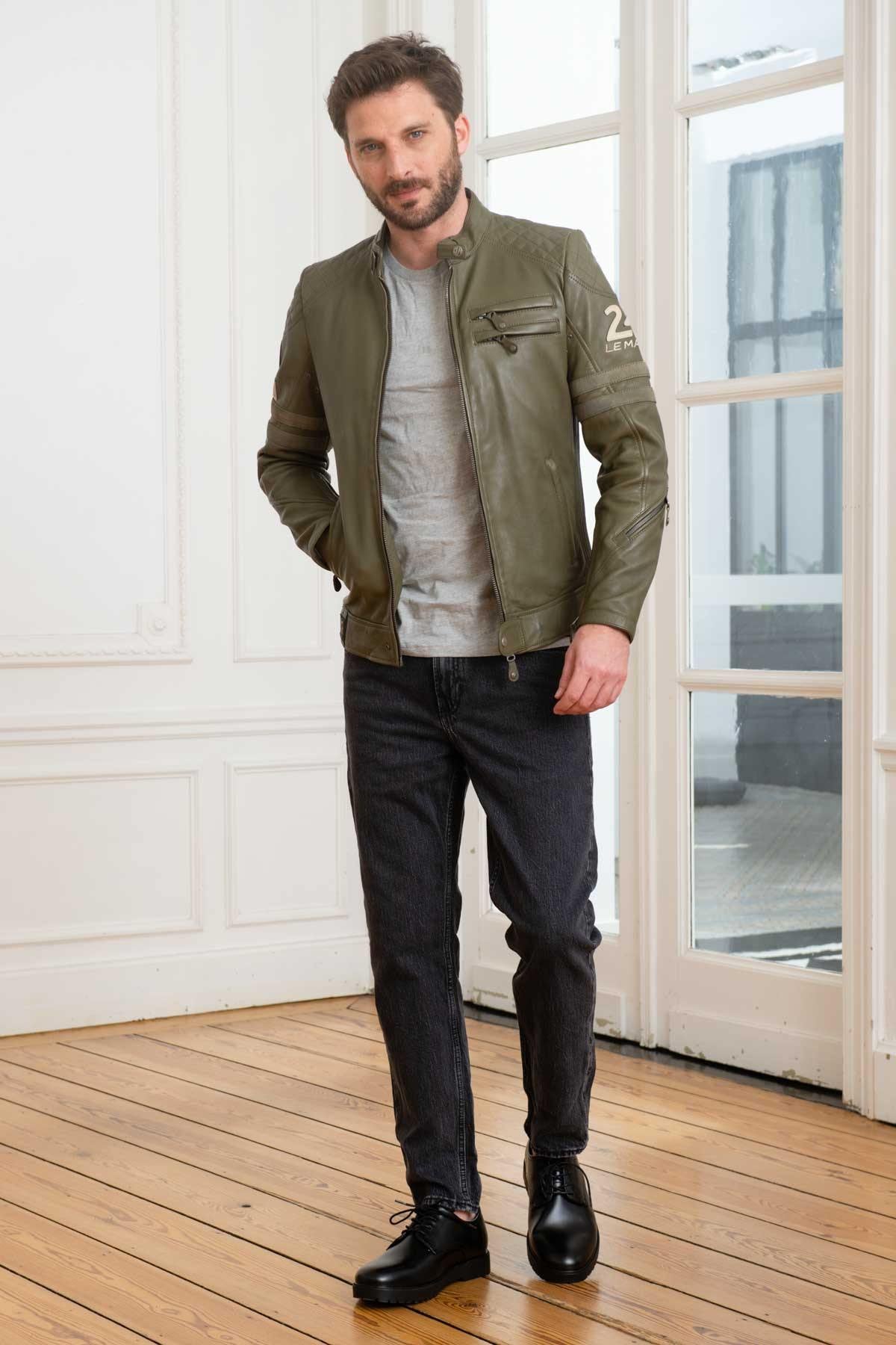 Khaki sheepskin leather jacket - Image n°2