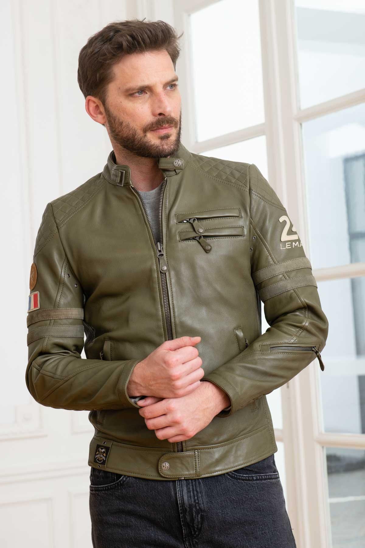 Khaki sheepskin leather jacket - Image n°3