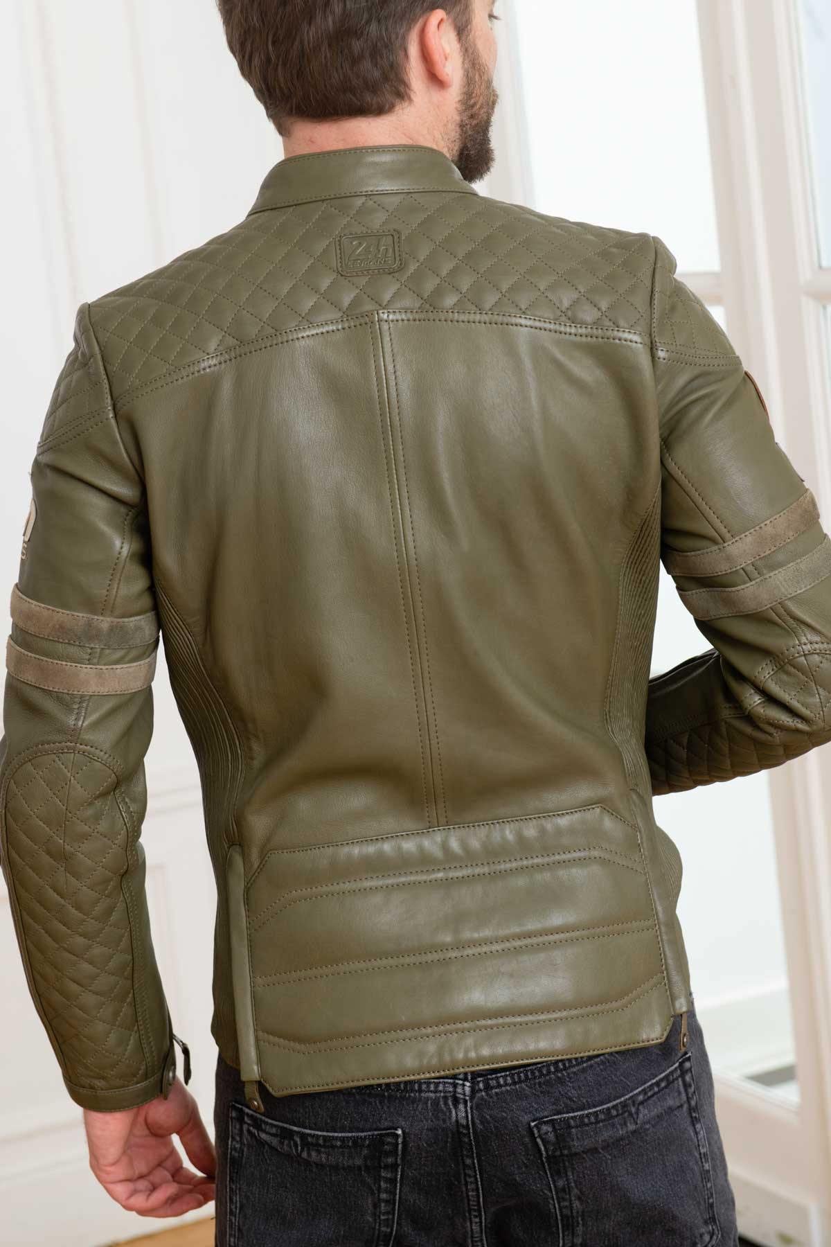 Khaki sheepskin leather jacket - Image n°5