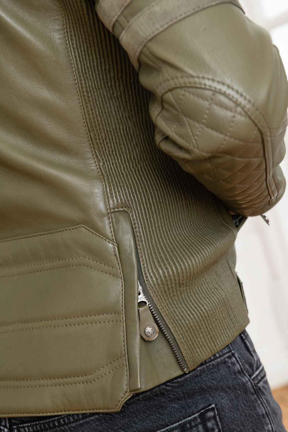 Khaki sheepskin leather jacket - Image n°6