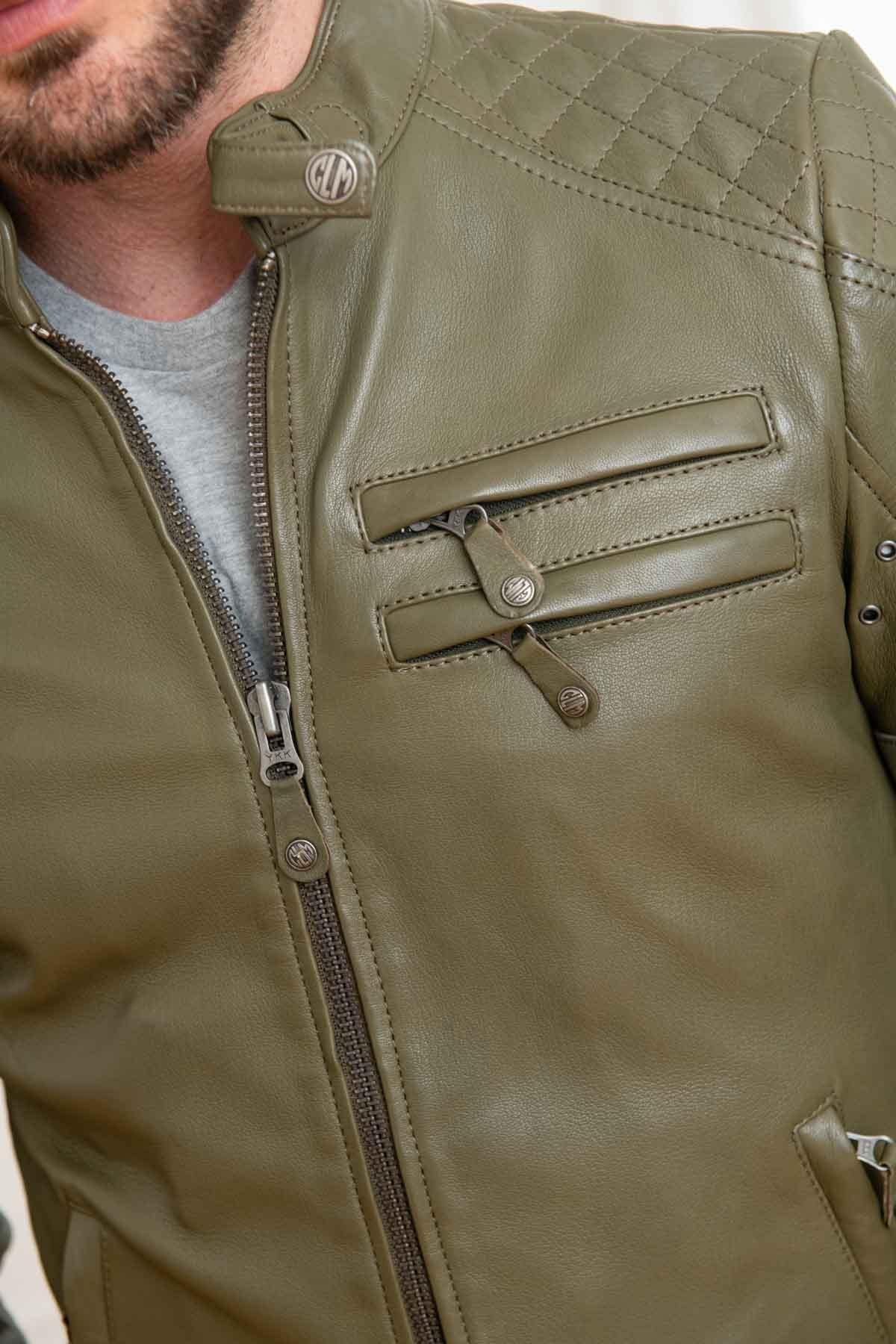 Khaki sheepskin leather jacket - Image n°7