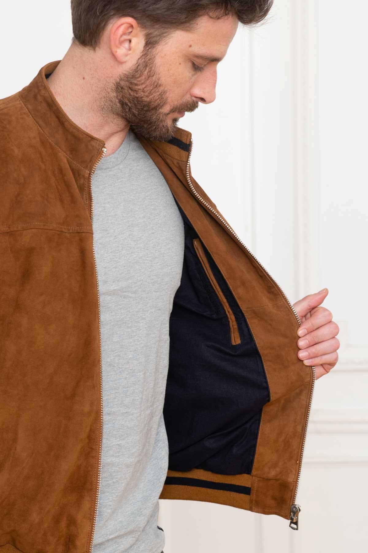 Men's Cognac suede leather jacket - Image n°3