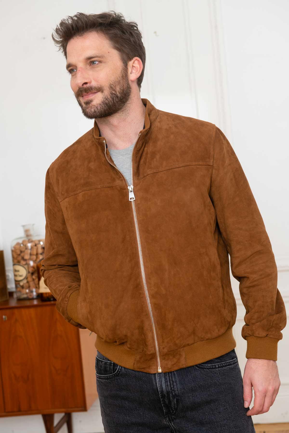 Men's Cognac suede leather jacket - Image n°4