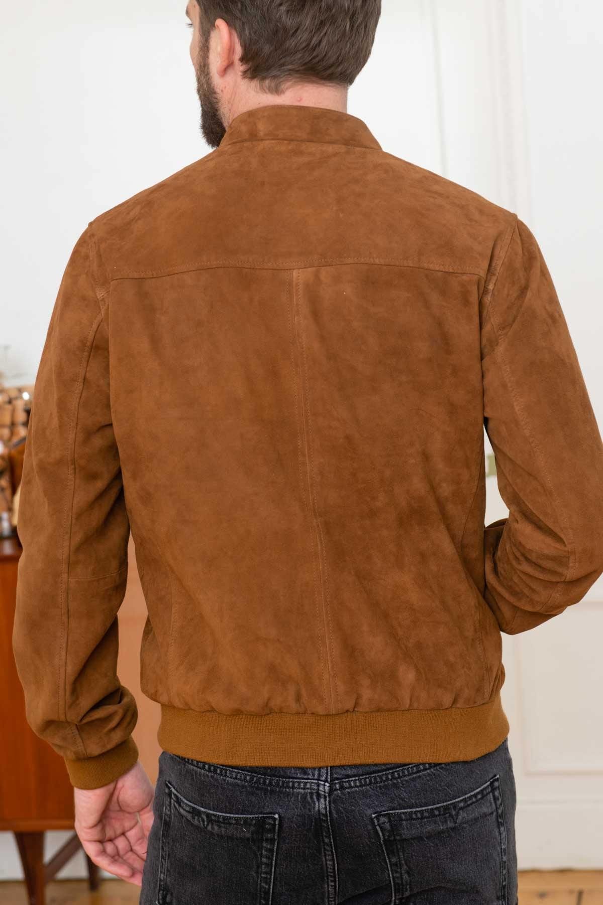 Men's Cognac suede leather jacket - Image n°5