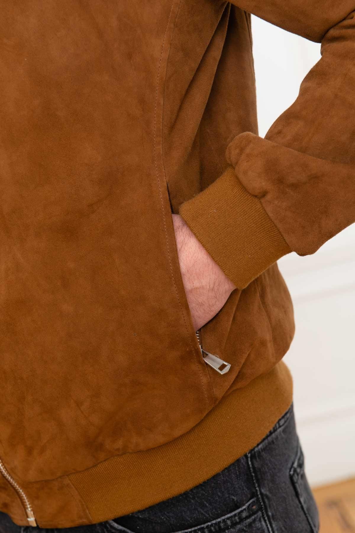 Men's Cognac suede leather jacket - Image n°7