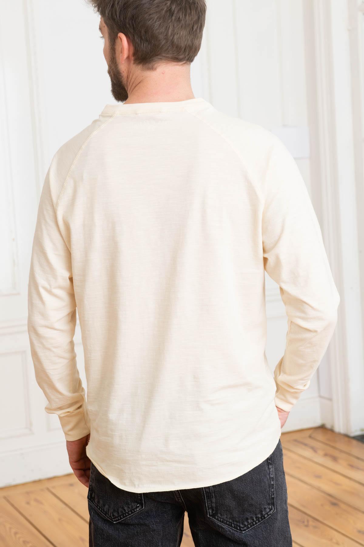 Ecru cotton buttoned collar T-shirt - Image n°3