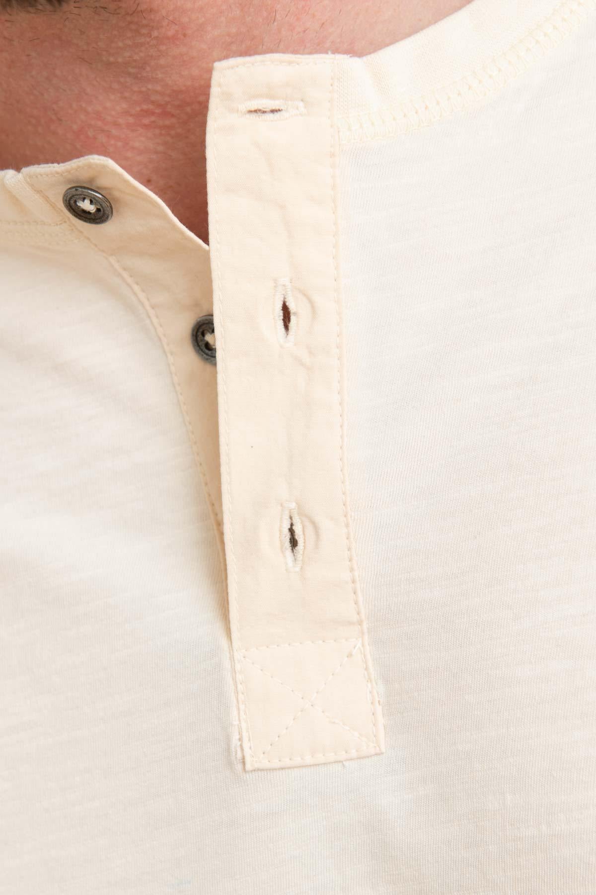 Ecru cotton buttoned collar T-shirt - Image n°4