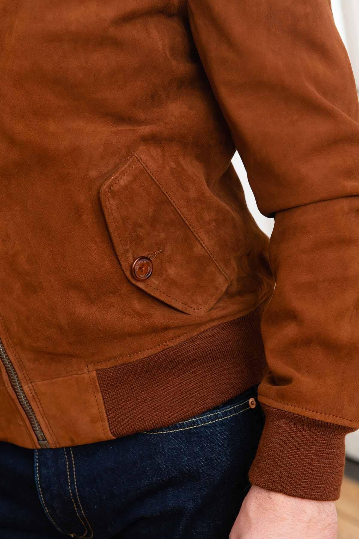 Cognac biker collar suede leather jacket - Image n°6