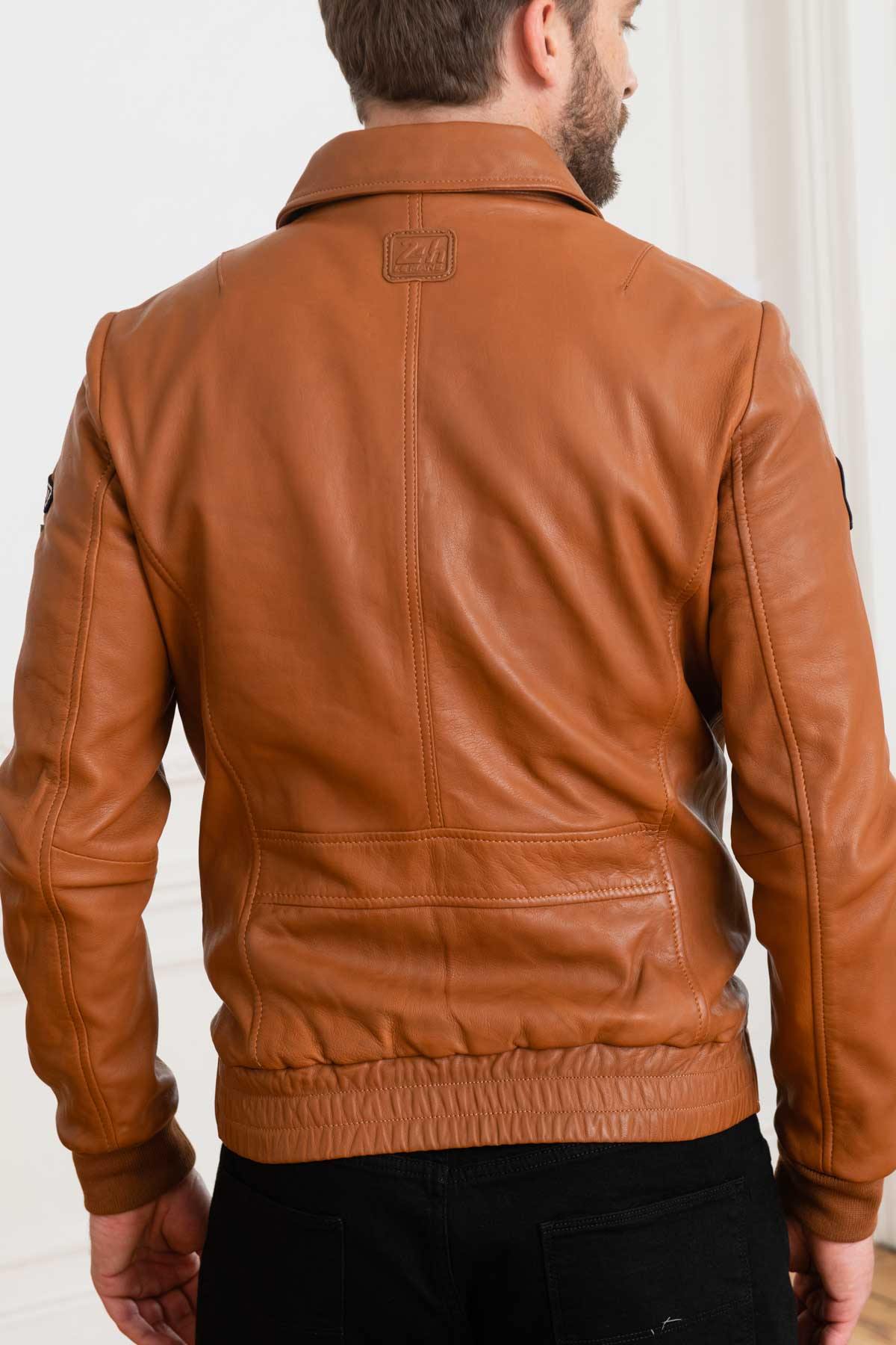 Steve McQueen red leather jacket with shirt collar - Image n°5