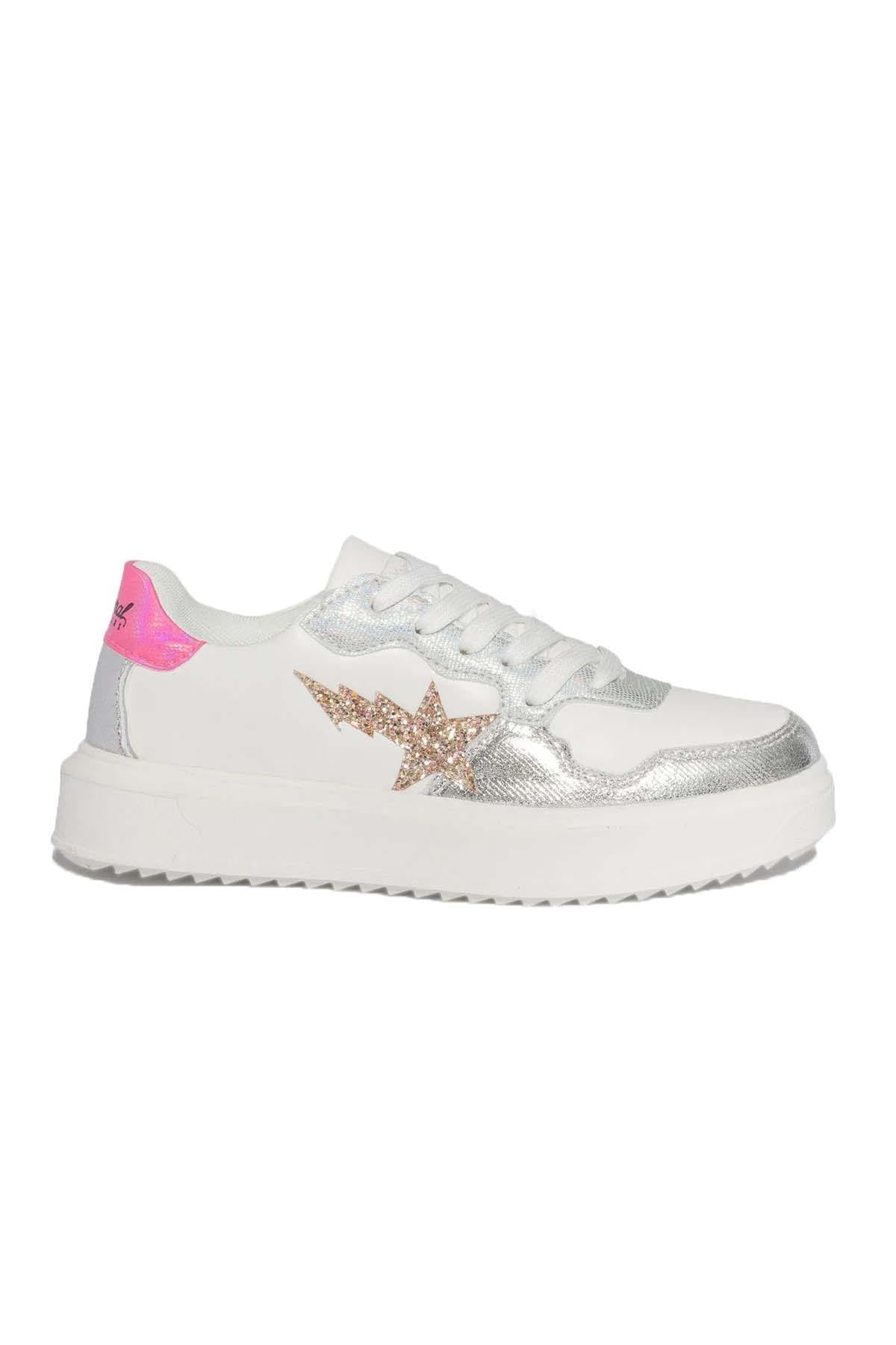 White and silver star sneakers - Image n°1