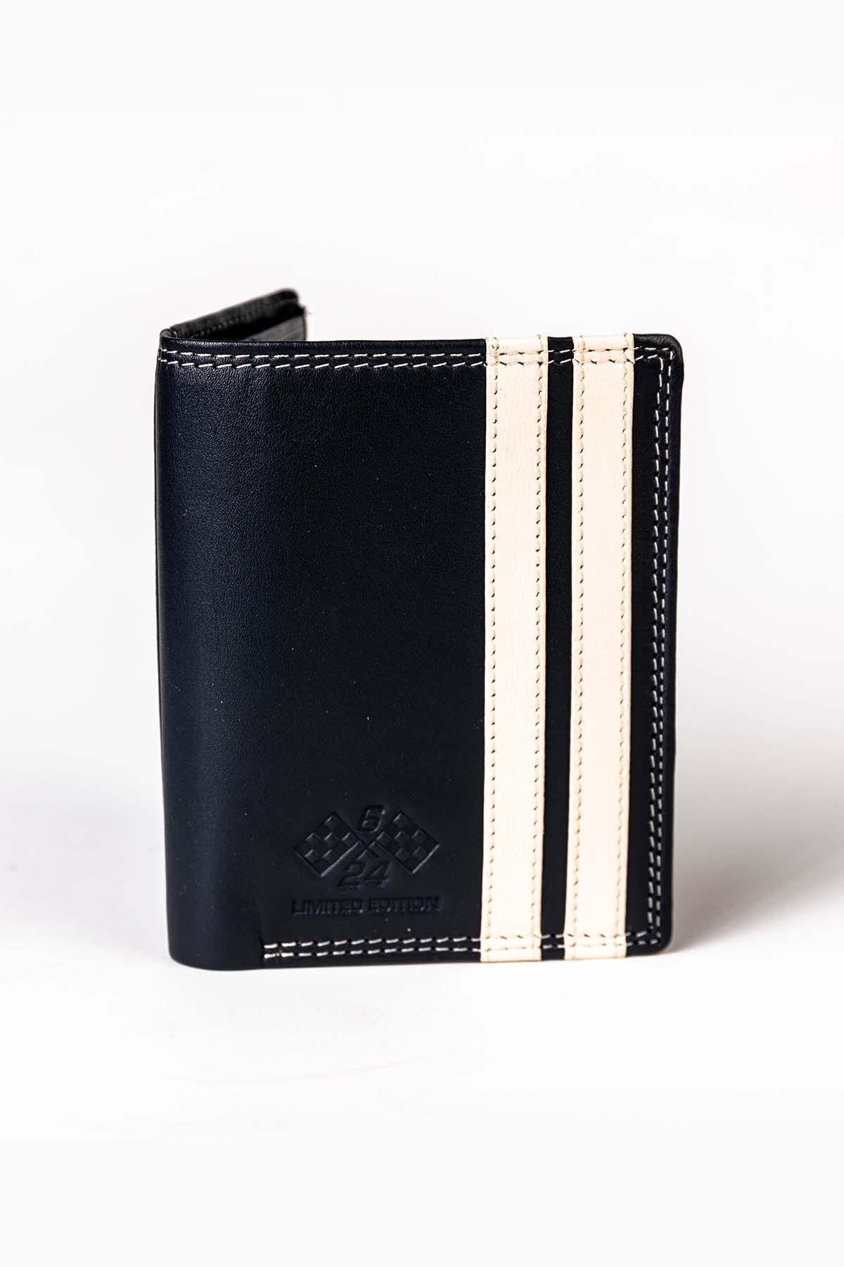 Navy blue sheepskin leather wallet Jacky Ickx - Image n°1